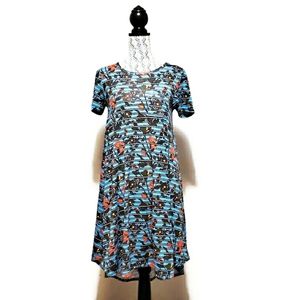 Lularoe Blue Flowered 'Carly' Swing Dress